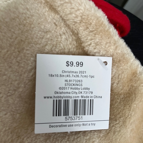 Christmas stocking, red and black, paw print, tan fur at top - Picture 3 of 3